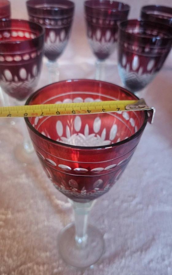 Image 1 of Esclusivo set di bicchieri in cristallo di Boemia - Rosso rubino tagliato a trasparente