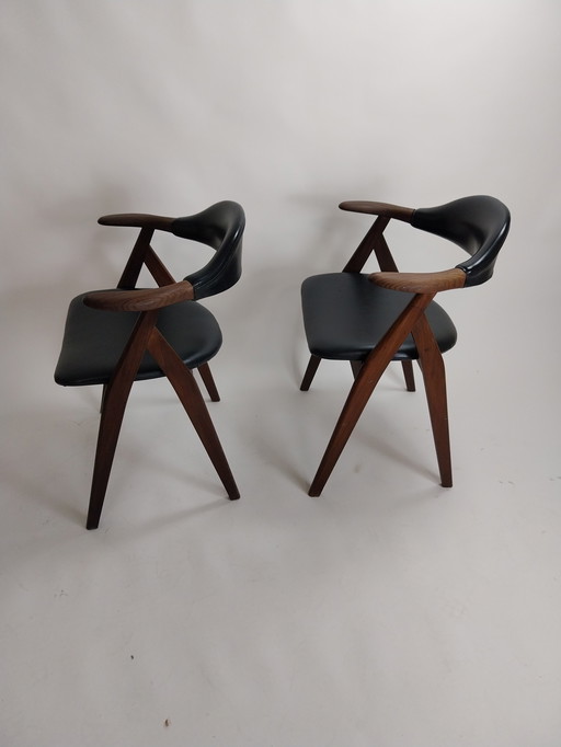 2 x chaises de salle à manger en cuir écaillé de corne de vache par Tijseling 1960s