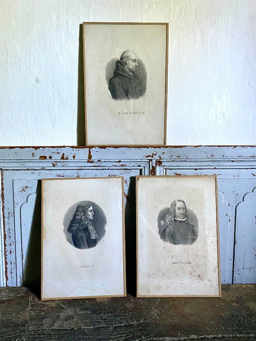 3 ingelijste 19e-eeuwse Litho's & Zeefdrukken