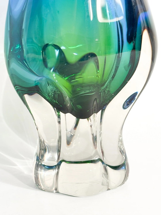 Vintage 70s Murano Sommerso Blue and Green Glass Vase (photo 6 of 7)
