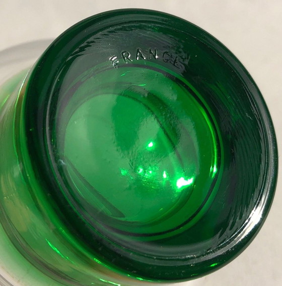 Image 1 of Set van 5 Kristallen Vintage Luminarc Likeurglaasjes met Massief Smaragdgroene Voet