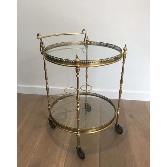 Image 1 of Vintage brass and glass table on wheels, 1940