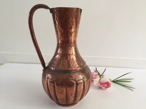 Image 1 of Hammered Copper Pitcher Vase France
