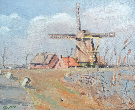 Image 1 of Gemälde einer niederländischen Landschaft mit einer Mühle