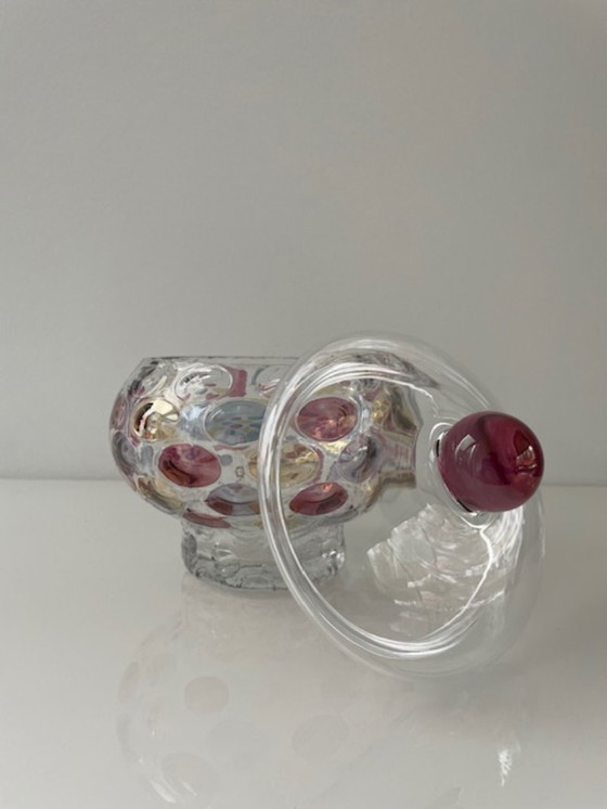 Image 1 of Decorative glass jar with colorful polka dots design