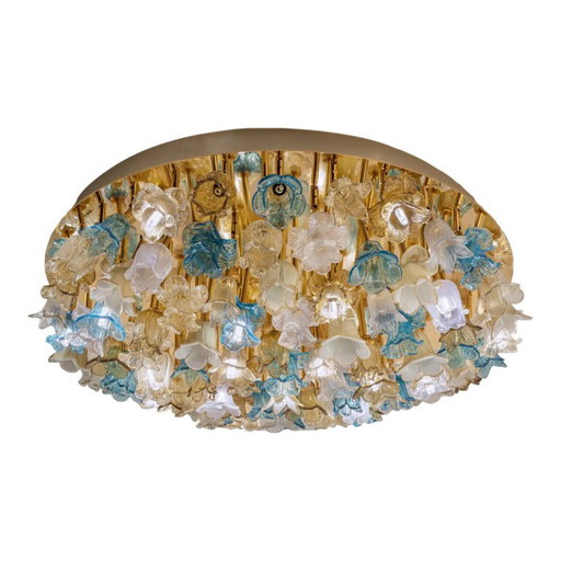 Plafoniera decorativa in vetro di Murano dorato con motivo floreale