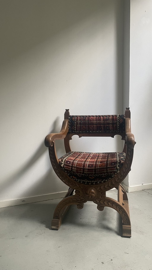 Sedia antica Savonarola – fauteuils, Metal, Textile