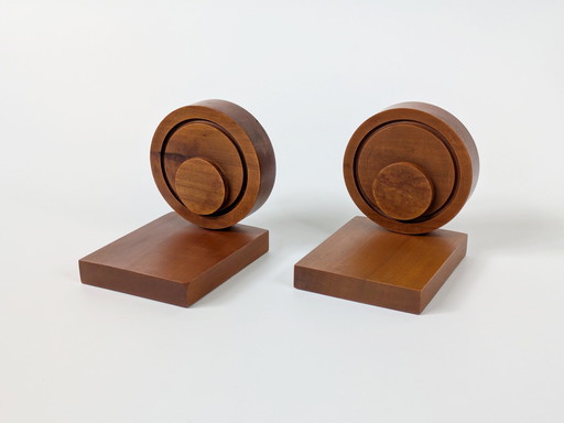 Pair of Vintage 1960s Bauhaus Style Teak Bookends, German Mid-Century Modern Design