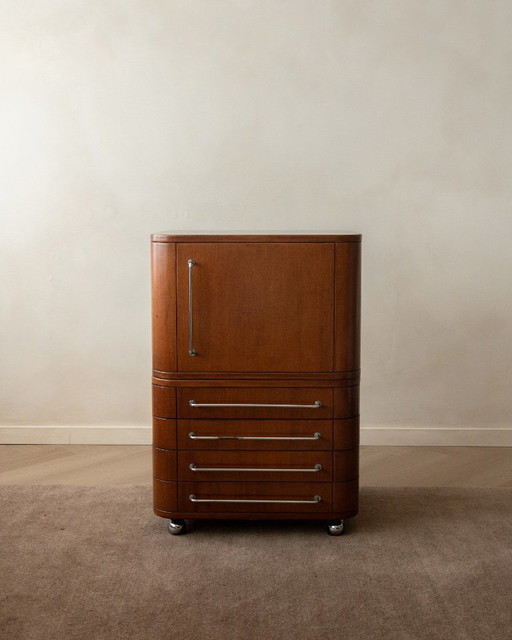 Meuble Art Déco italien en bois avec détails chromés, années 1930 – opbergkast, Wood