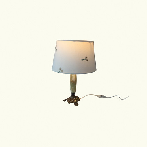 Lampe à poser vintage en bronze avec abat-jour en onyx et à motifs