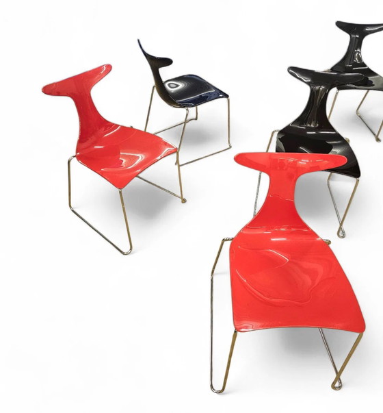 6 x Delfy chair by Gino Carollo for Ciacci Kreaty / Italy 1990s / 2 x red - 4 x black (photo 2 of 19)