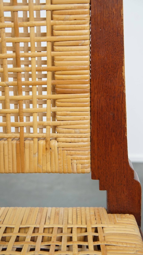 Image 1 of 4 x Sedia da pranzo in legno dal design Art Deco con seduta e schienale in vimini