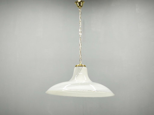 Jaren 70 Italiaanse Murano glazen spiraalvormige hanglamp met messing