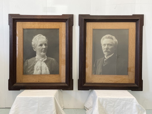 2 Beautiful Antique Photos with Wooden Frame 105 x 90 cm
