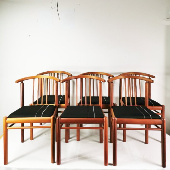 Set of 6 teak chairs, Mid-Century, Denmark, 1970s. – Dining chairs, Textile, Wood (photo 18 of 18)