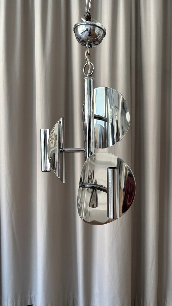 1970s Space Age chrome chandelier – 3 lights – Pendant lamps, Aluminium (photo 3 of 12)
