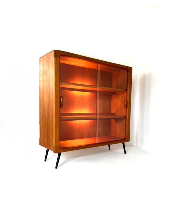 Vitrine vintage illuminée en teck, Dyrlund ‘80, Bois, Verre, Marron (photo 11 sur 15)