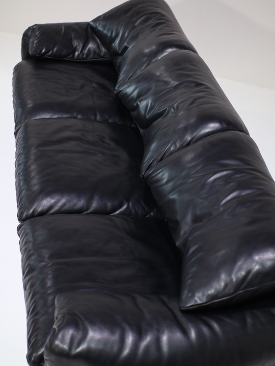 Image 1 of Cassina Maralunga 3-Sitzer-Sofa aus schwarzem Leder von Vico Magistretti