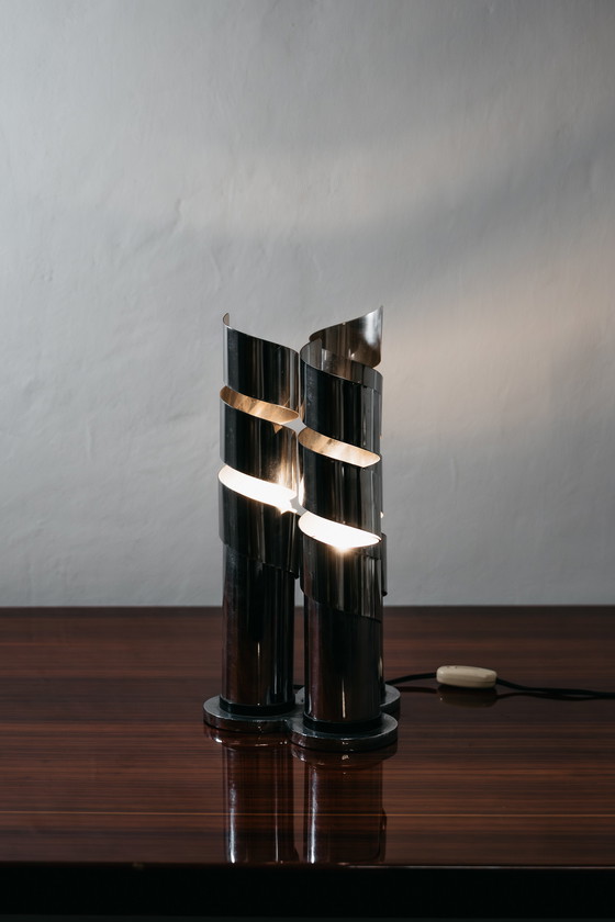Image 1 of LAMA Italy 1970s Chromed Steel Spiral Design Table Lamp