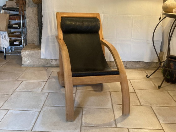 Transat Design Sessel – Kreation 1990/91 – Originalstück – Bernard Bouchault, Leder, Holz (photo 2 of 9)