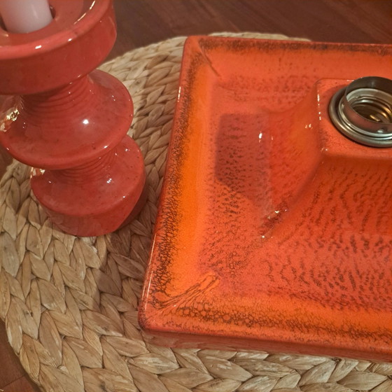 Hustadt Leuchten wall lamp, ceramic, red-orange, 1970s – Wall lights, Metal (photo 12 of 12)