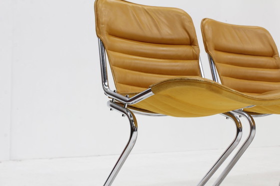 Image 1 of Set of 6 vintage chrome and leather dining chairs, 1970s, Italy