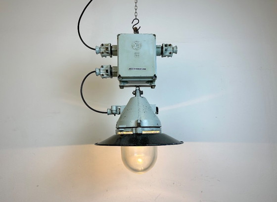 Image 1 of Grey Cast Aluminium Explosion Proof Lamp with Enameled Shade, 1970s