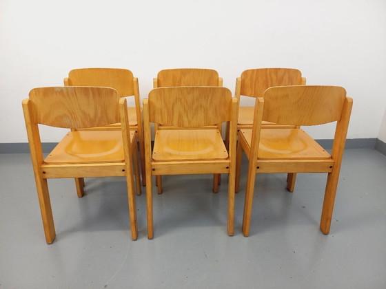 Image 1 of Set of 6 minimalist vintage beechwood chairs from the 70s and 80s