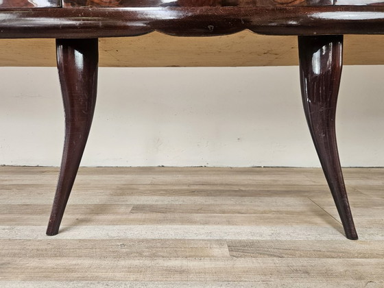 Image 1 of Mid-Century Mahogany Sideboard with Teal Glass and Compartments with Drawers, 1950
