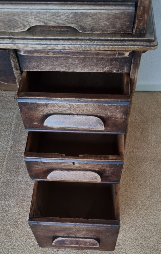 Image 1 of Antique oak roll-top desk with secretary layout