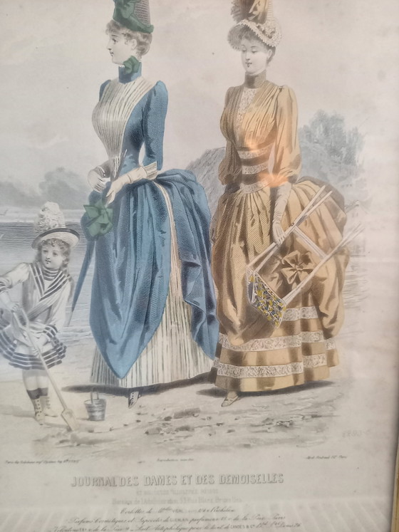 Image 1 of Conjunto de 2 grabados antiguos franceses de moda (siglo XIX)
