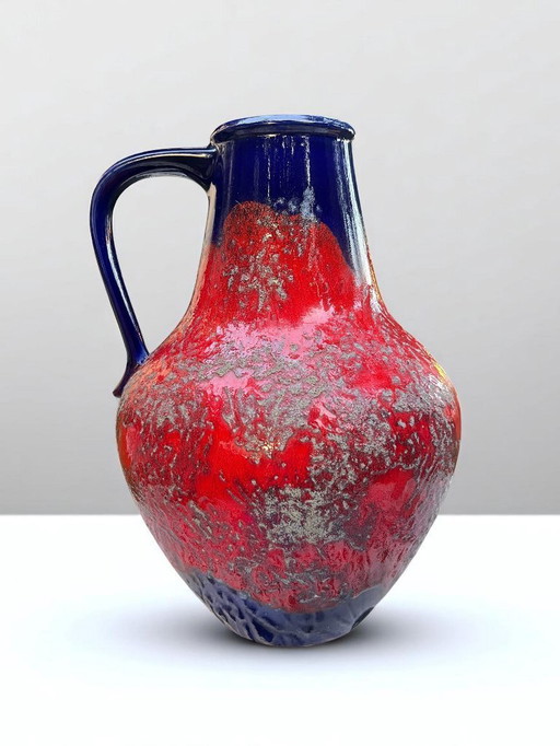 Rareté ! Grand vase vintage Dümler&Breiden, modèle 313/50, rouge-bleu Fat Lava pot en céramique avec anse