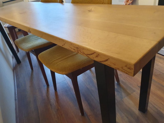 Image 1 of Table étroite en chêne massif 200 cm – Pieds en acier noir