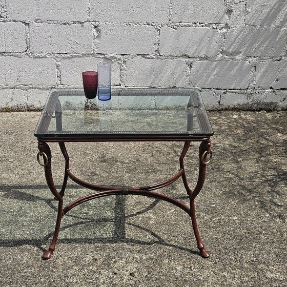 Image 1 of Tavolino da caffè francese d'epoca in ferro e vetro - Tavolino da cocktail - Tavolino da salotto - Anni '80