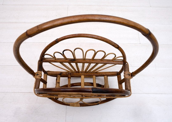 Image 1 of Mid-Century Modern Italian Rattan Bamboo Magazine Rack Stand, 1960s