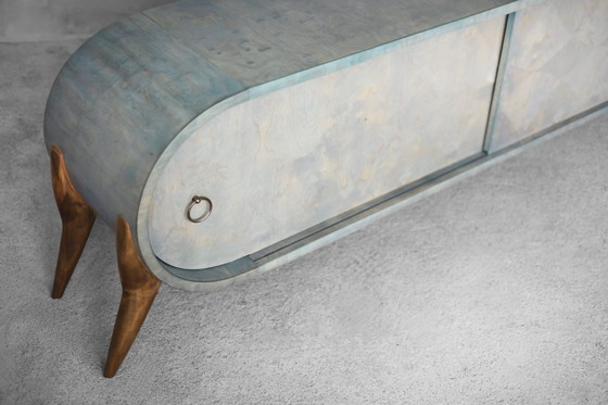 Image 1 of Vintage Mid Century Italiaans Modern Turquoise Streamline Dressoir in Berk, 1960