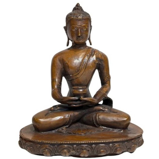 Himalaya Bronze Buddha in Meditationspose mit Patra – 17. Jahrhundert