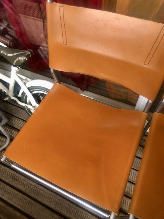 Image 1 of 4 Martin Visser chairs with saddle leather and matching table