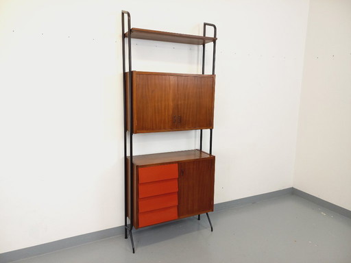 Vintage Italian modular bookcase in teak, metal and melamine from the 1960s