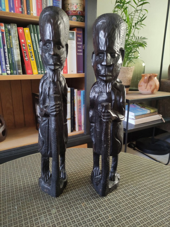 Sculture africane in ebano intagliate a mano, set di 2 (40cm), Oggetti decorativi, Legno, Marrone (foto 4 di 5)