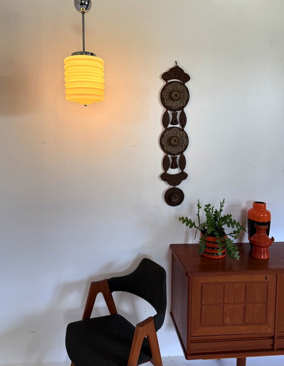 Image 1 of Vintage Art Deco opaalglazen hanglamp, Italië ‘50