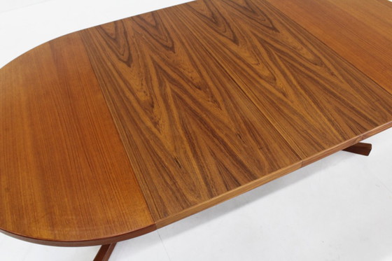 Image 1 of Vintage Danish round extendable teak dining table 1960s