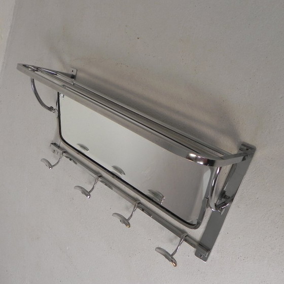 Image 1 of Perchero de pared Art Déco con espejo biselado ajustable en marco cromado, década de 1930.