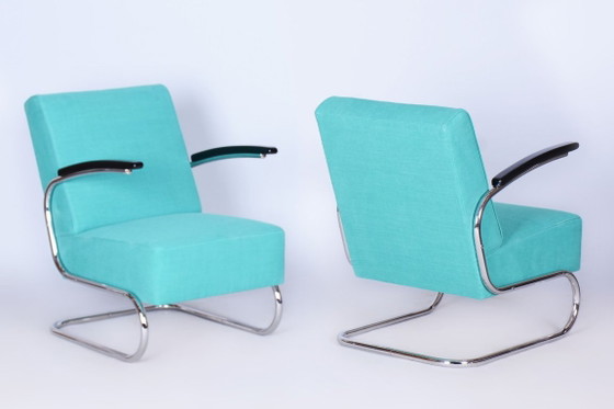 Butaca Bauhaus restaurada, de W. Gispen, Mücke-Melder, cromada, checa, años 30 – Sillones, Textile, Wood (photo 9 of 9)