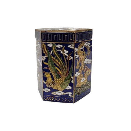 Image 1 of Boîte cloisonnée hexagonale vintage