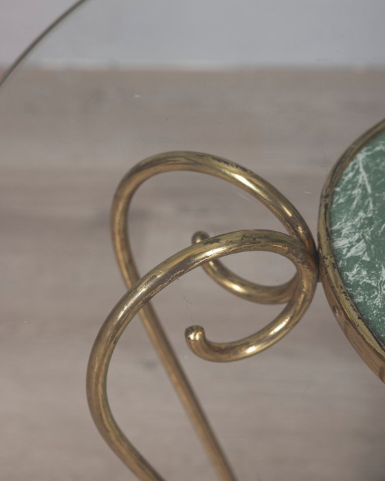Vintage 1950s Italian-designed gold-plated brass and glass coffee table, Side tables, Green (photo 5 of 12)