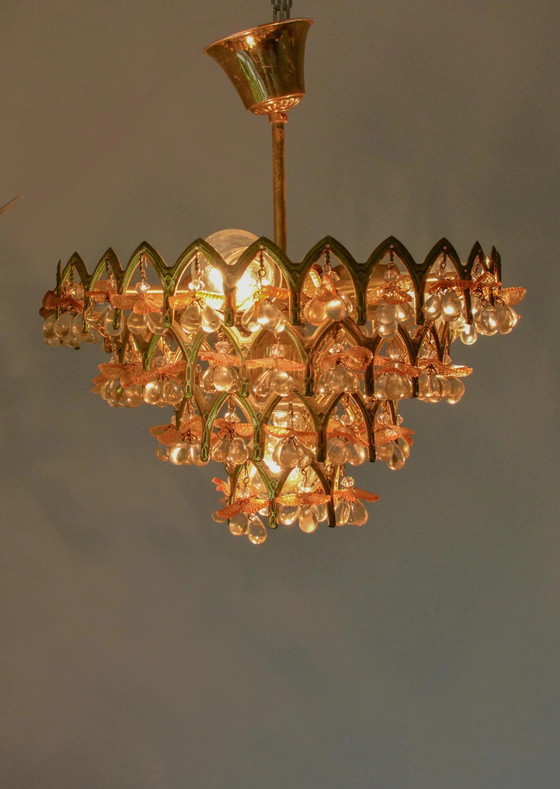 Lampadario vintage in vetro di Murano con frutta, 58 gocce, metallo dorato, 4 luci, anni '70 – Murano Glass (photo 5 of 10)