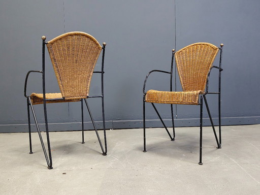 Wicker Chairs by Frederick Weinberg, 1960s, Set of 8