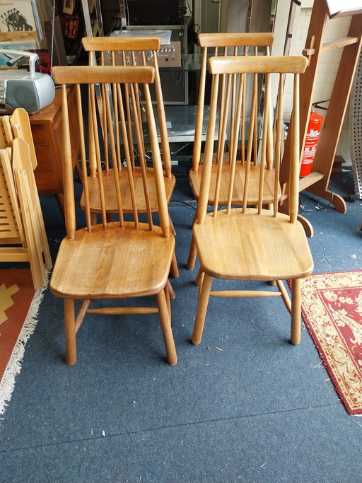 4 x Pastoe Cees Braakman 1950s spindle chairs light oak