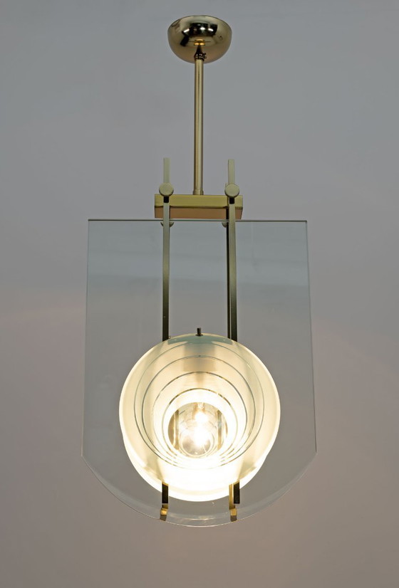 Image 1 of Gallotti & Radice Mid-Century Modern Italian Brass and Crystal Pendant, 70s